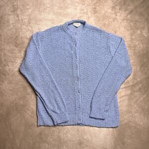 Vintage 80s Compositions Crochet Knit Sweater Cardigan Periwinkle Cottagecore